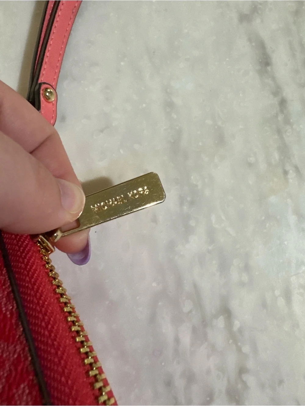 Michael Kors Coral Signature Zip Wristlet Wallet with Gold Hardware w Pockets
